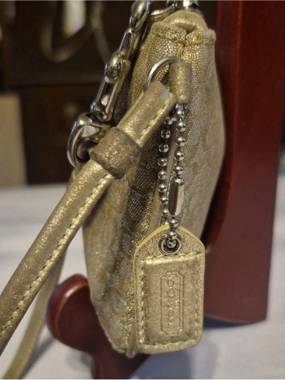 Coach Gold Signature Jacquard Wristlet
